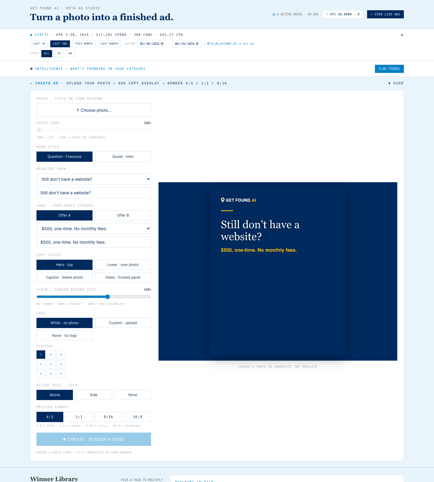 Ad Studio interface